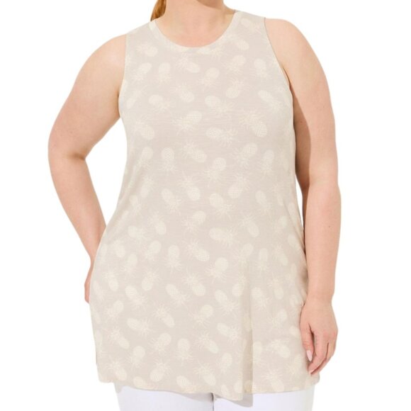torrid Tops - 975. 1X, 2X - TORRID Pineapple Super Soft Slub Crew Neck Side Slit Tank NEW